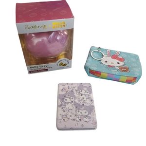 The Creme Shop x Hello Kitty bath bomb, hello Kitty coin purse, kuromi mirror